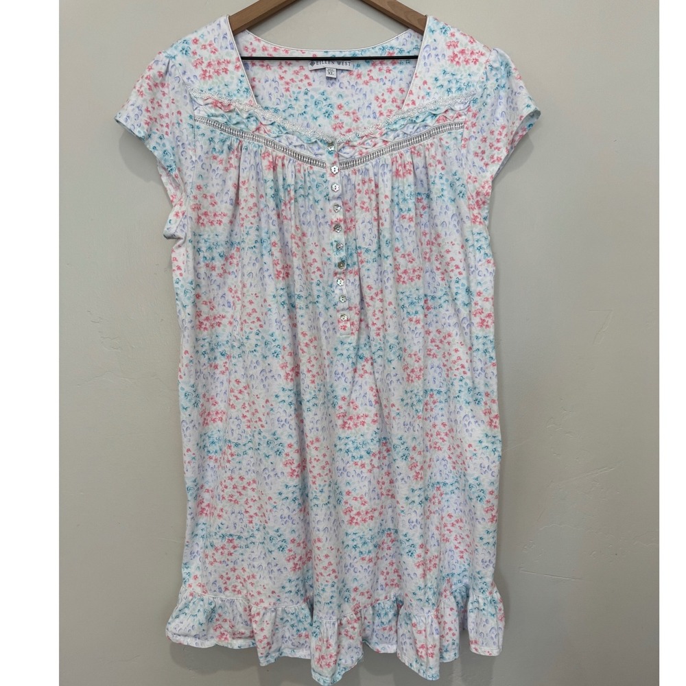 Eileen West Ditsy Floral Cotton Nightgown XL Cottagecore Prairie Sleepwear